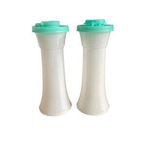 Vintage Tubberware MINT/White salt & Pepper shakers. Hour glass shape. Great!